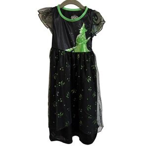 Wicked Movie Elphaba Girls Dress Size 4 Black Green Witch Costum Tulle Star Moon